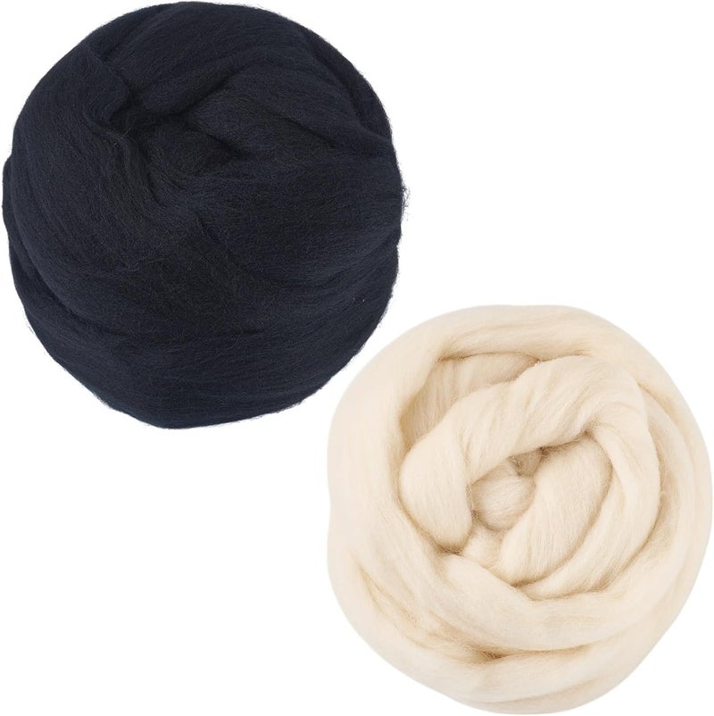 Spritewelry 100G Needle Felting Wool Black Wool Roving for Needle Felting Beige Soft Spinning Wool Bulk for Felting DIY Crafts Hand Spinning Supplies - Image 1